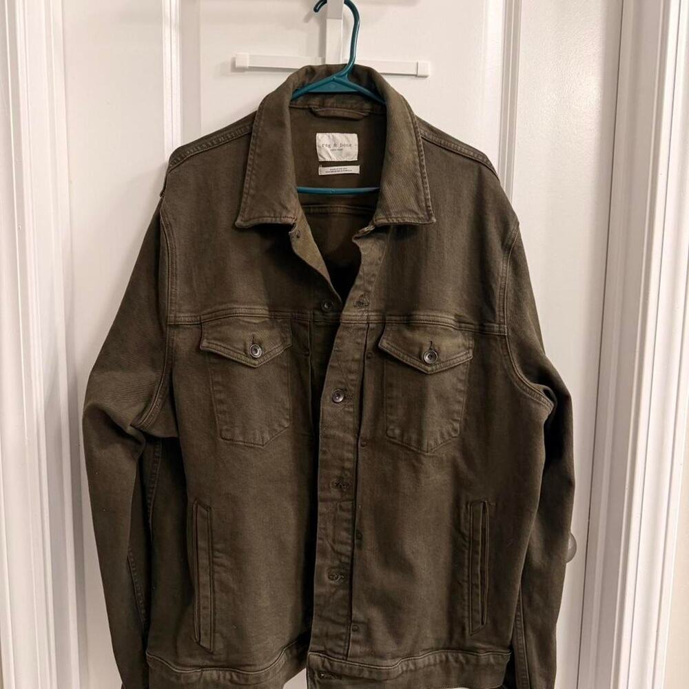 Rag & Bone New York Dark Moss Green Trucker Jacket Cotton Denim XXL Made in USA